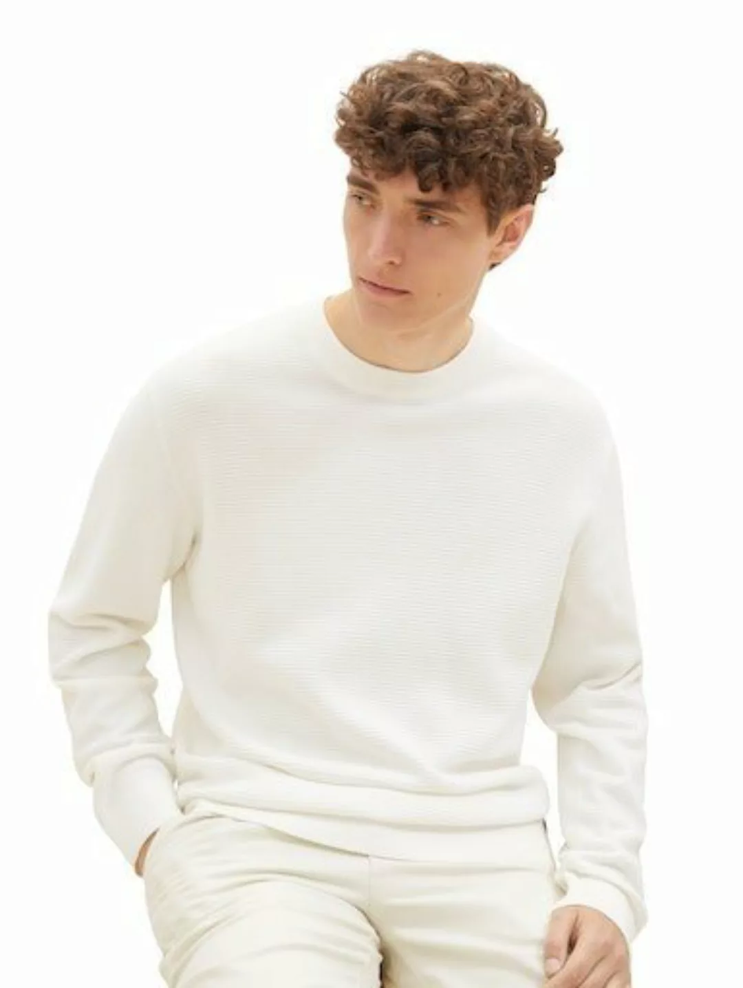 Tom Tailor Denim Herren Rundhals Pullover STRUCTURED BASIC - Regular Fit günstig online kaufen