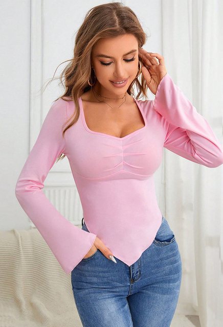 CHENIN Langarmhemd Damen Schmaler Saum Unregelmäßiges T-Shirt Quadratischer günstig online kaufen