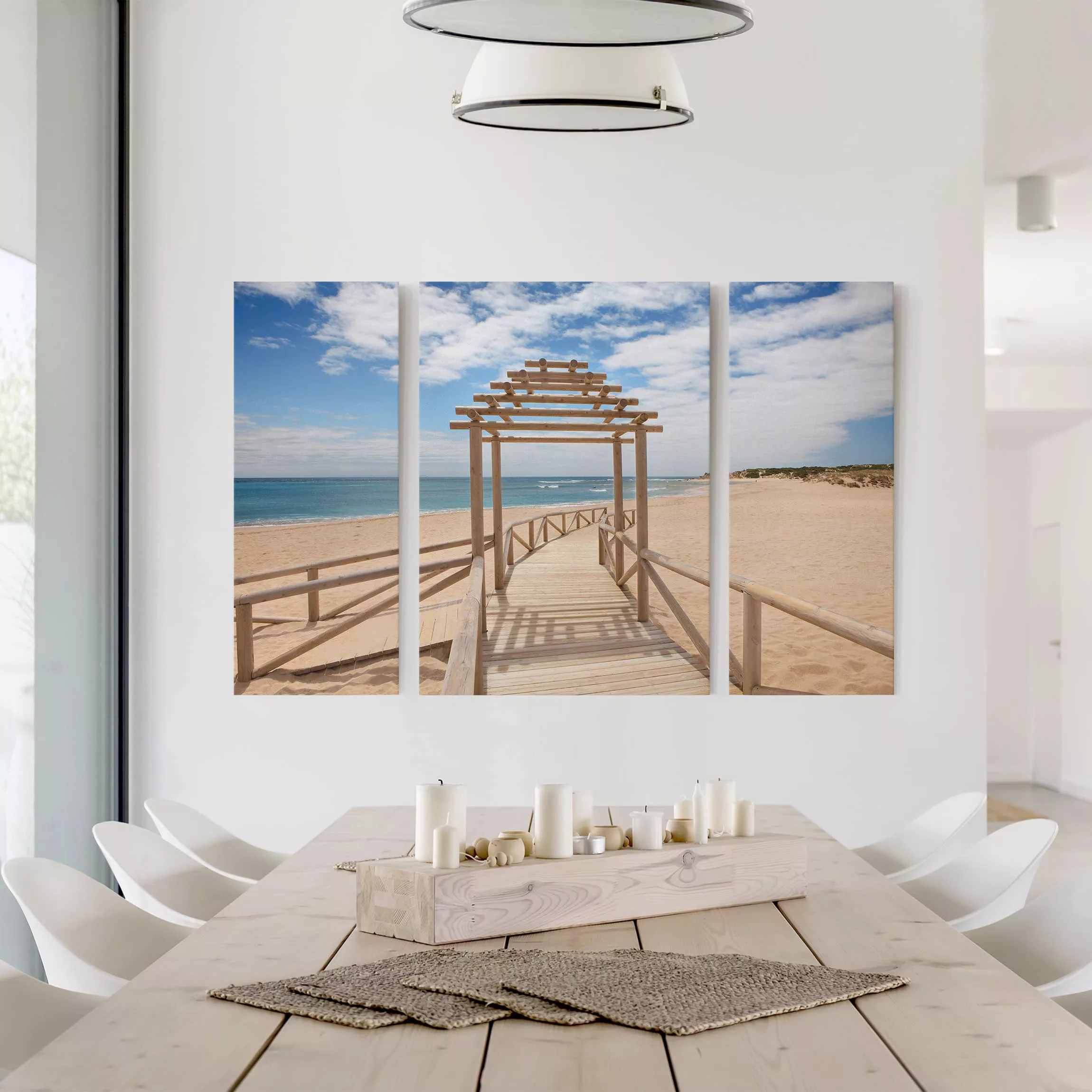 3-teiliges Leinwandbild Strand - Querformat Strandpfad zum Meer in Andalusi günstig online kaufen