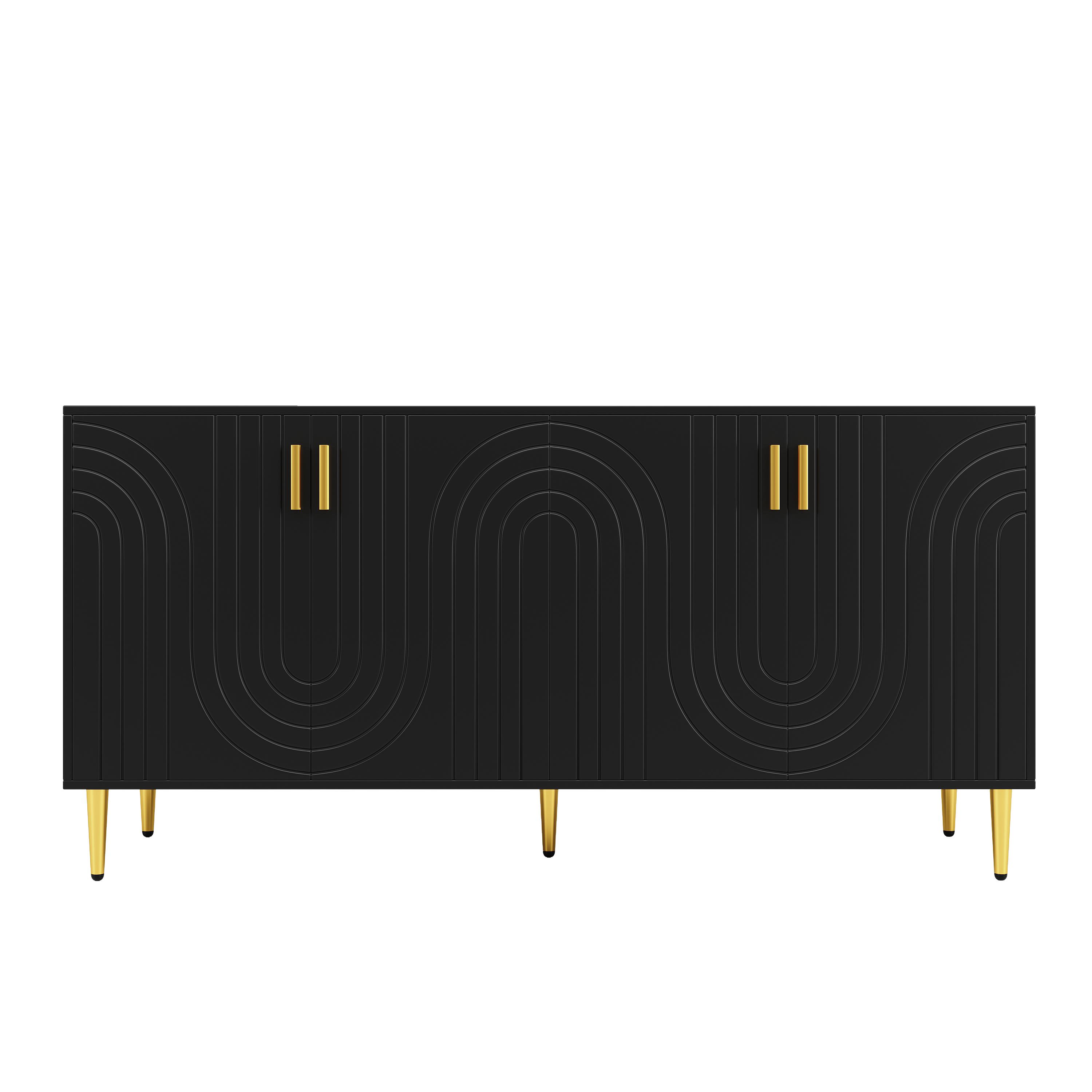 Schwarzes Sideboard mit einzigartigem Wellendesign, 152×40×75 cm, Schwarz günstig online kaufen