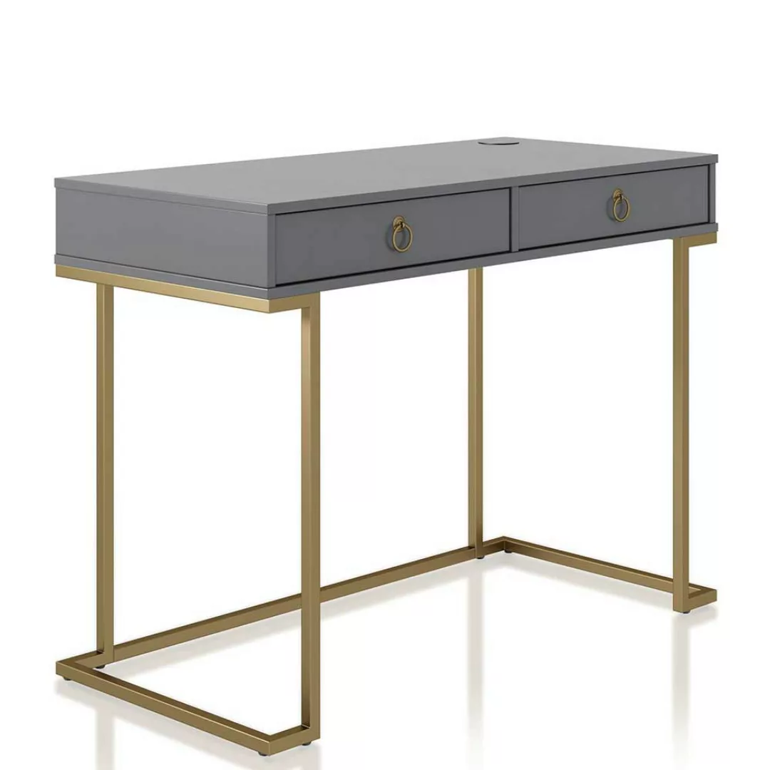 PC Tisch in modernem Design Grau und Goldfarben günstig online kaufen