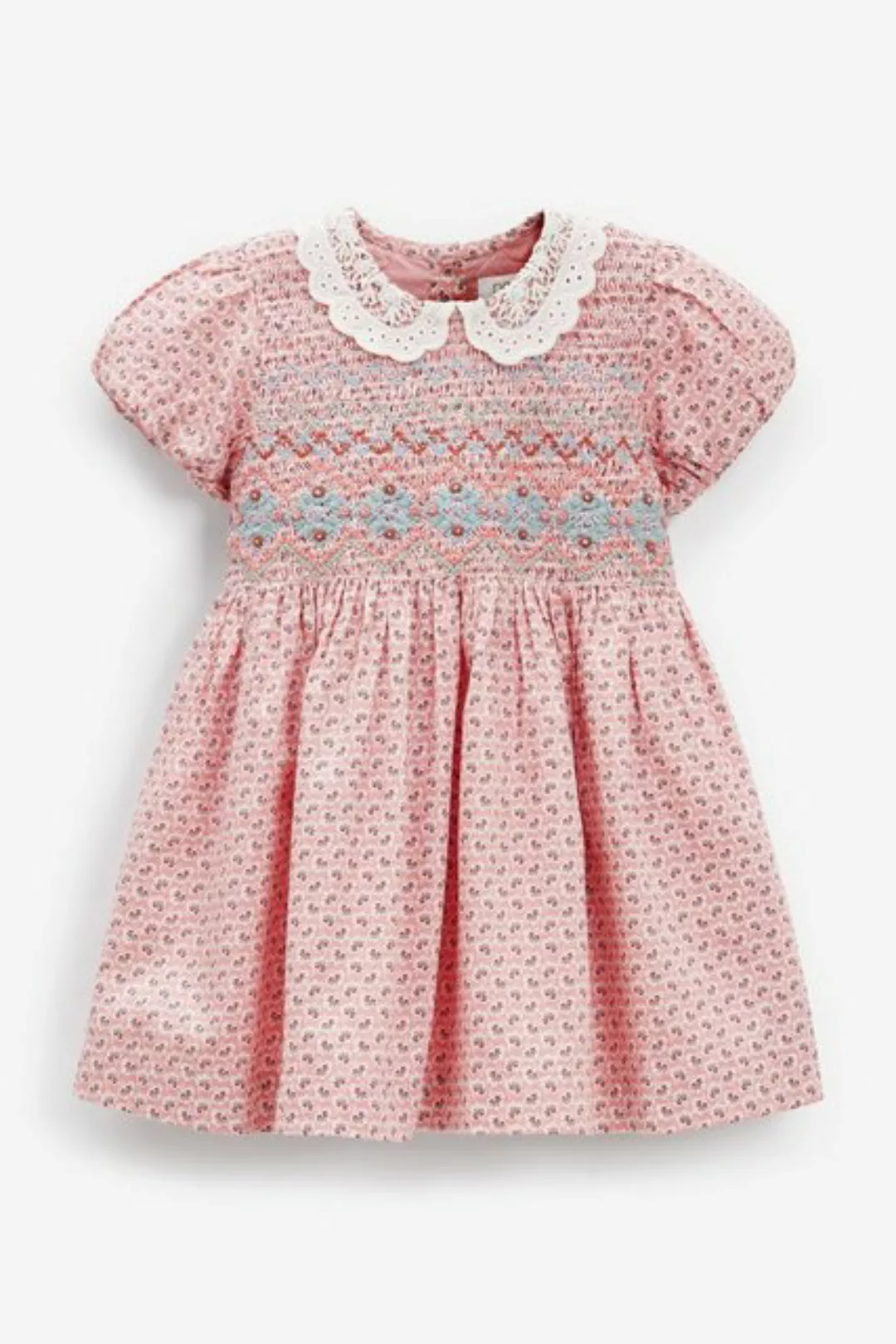 Next Sommerkleid Baumwollkleid mit Spitzenkragen und Raffdetail (1-tlg) günstig online kaufen