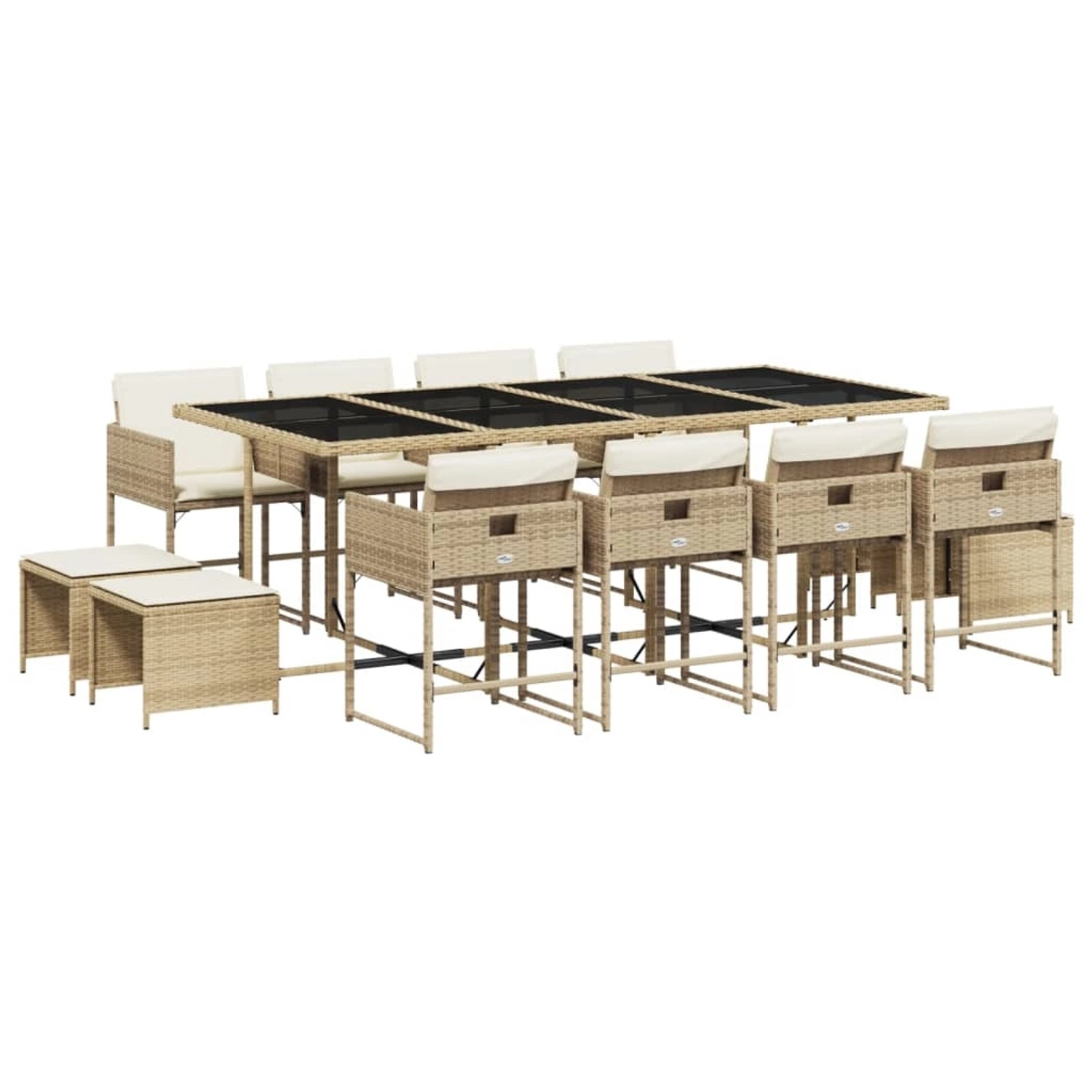 vidaXL 13-Tlg Garten-Essgruppe mit Kissen Beige Poly Rattan 3211342 günstig online kaufen