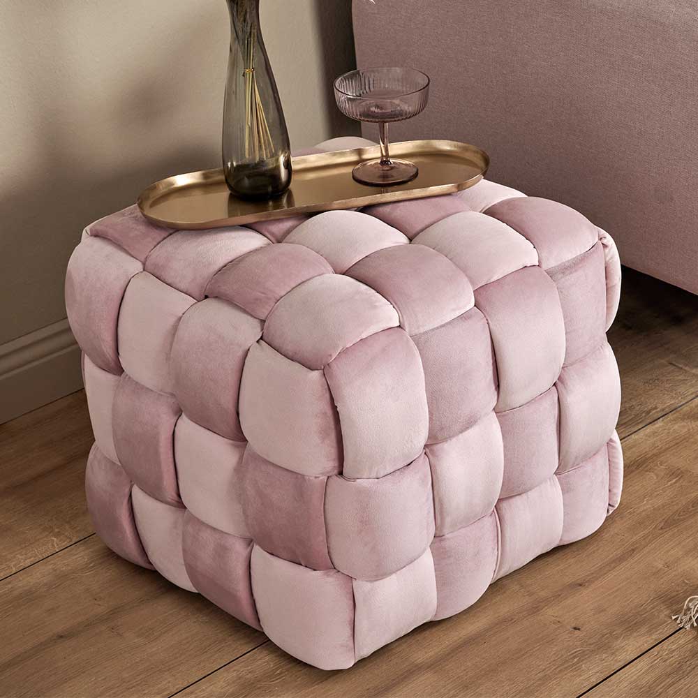 Hocker Sitzhocker in Rosa aus Samt günstig online kaufen