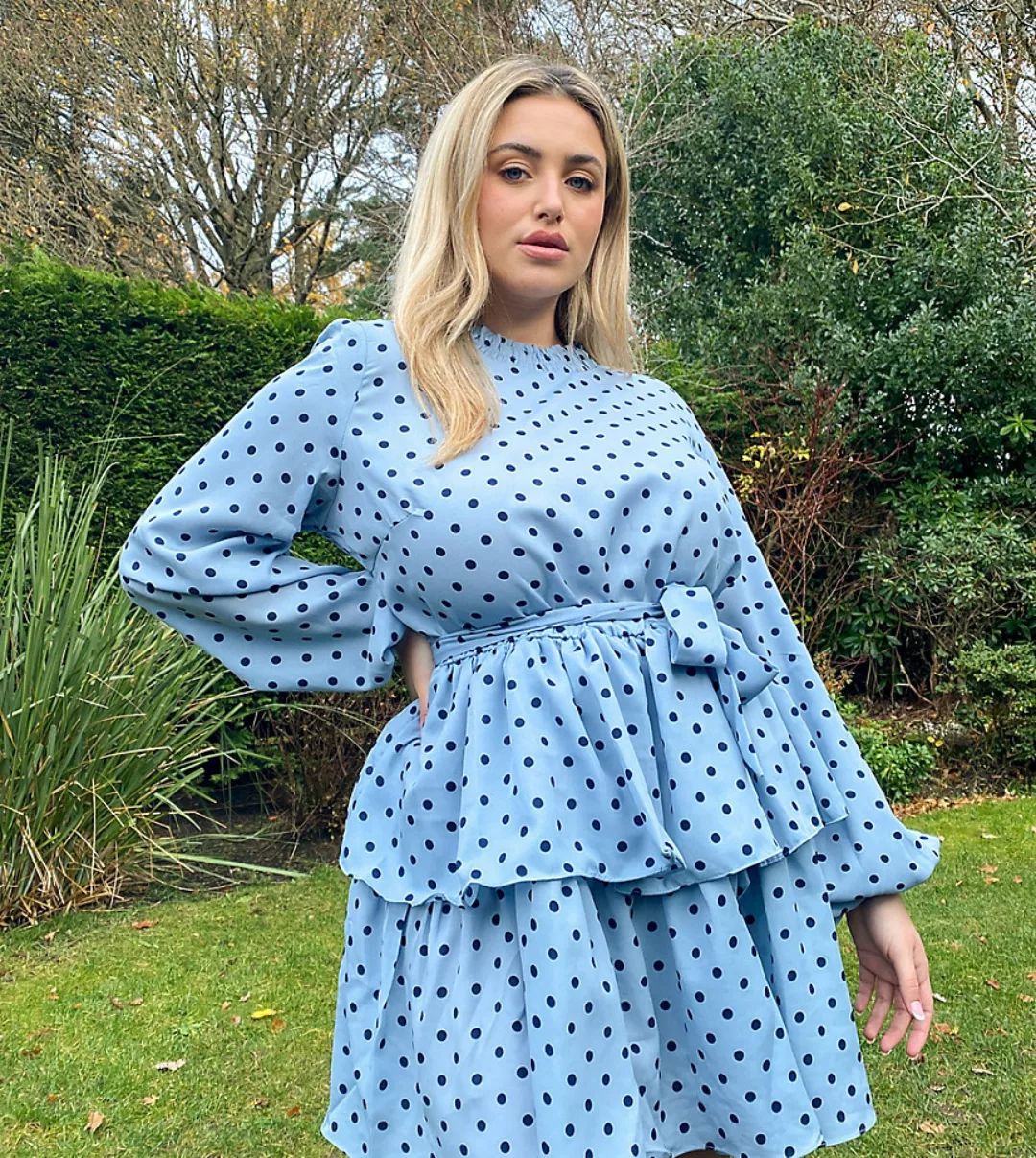 In The Style Plus x Olivia Bowen – Blaues, hochgeschlossenes Skater-Kleid m günstig online kaufen