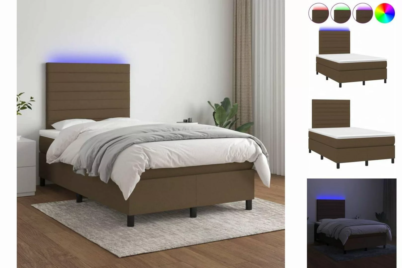 vidaXL Boxspringbett Boxspringbett mit Matratze LED Dunkelbraun 120x200 cm günstig online kaufen