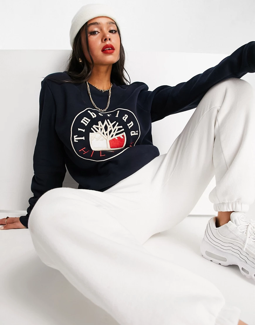 Tommy Hilfiger x Timberland – Pullover in Marineblau mit Logo und Rundhalsa günstig online kaufen