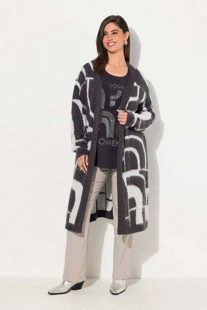 Ulla Popken Strickjacke Strickjacke Jacquardmuster offene Form Langarm günstig online kaufen