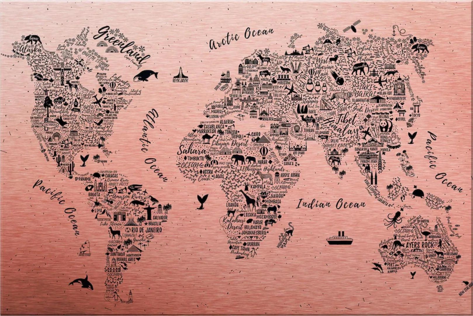 Wall-Art Metallbild "Weltkarte Around the world", Maße (B/T/H): (120/0,3/75 günstig online kaufen