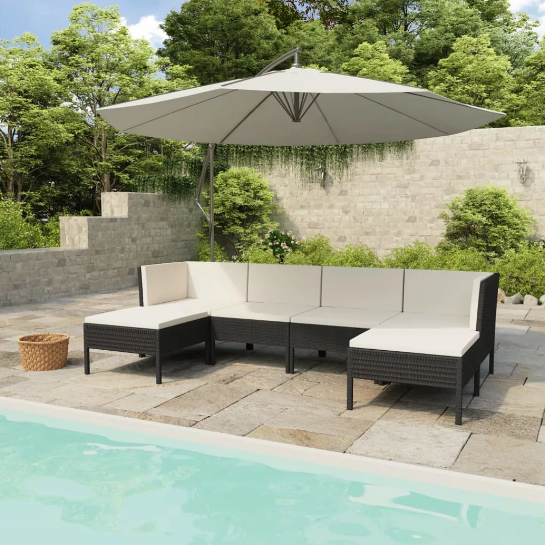 6-tlg. Garten-lounge-set Mit Auflagen Poly Rattan Schwarz günstig online kaufen