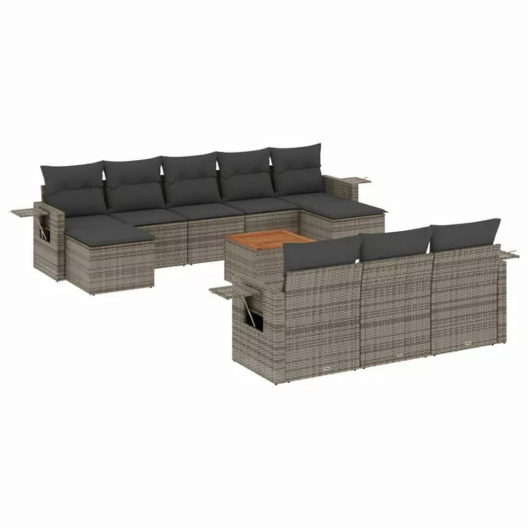 vidaXL Loungesofa 11-tlg. Garten-Sofagarnitur mit Kissen Grau Poly Rattan, günstig online kaufen