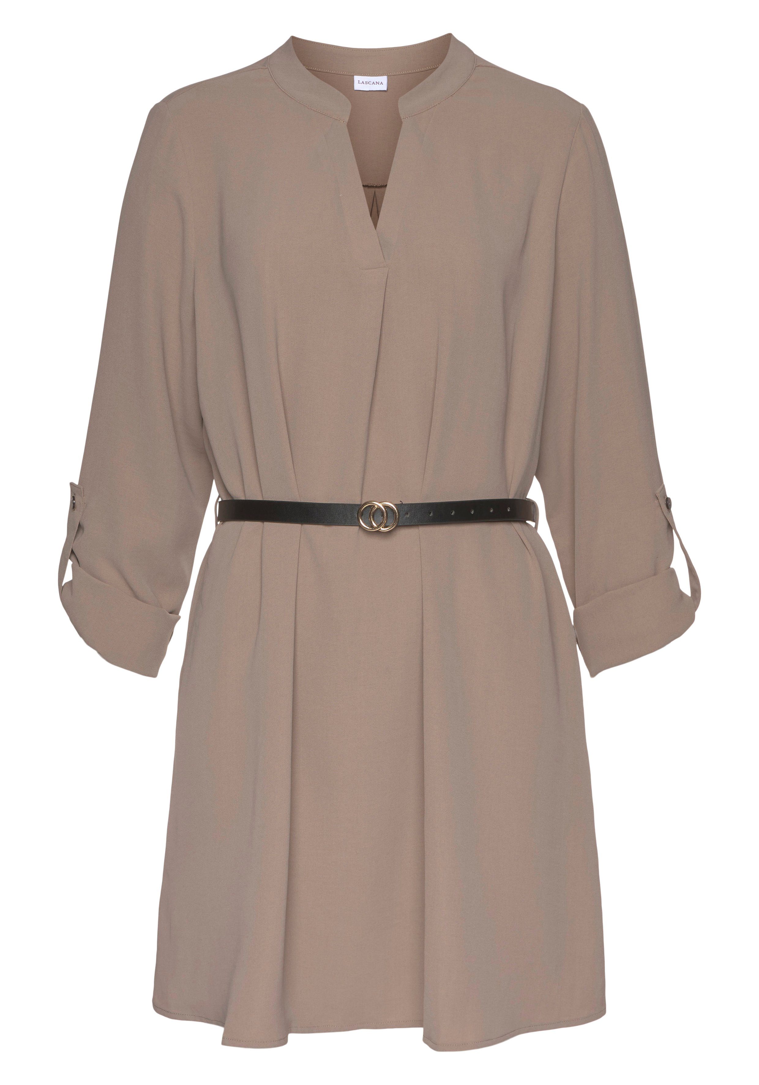 LASCANA Longbluse, (mit Gürtel in Lederoptik), aus gekreppter Ware, lockere günstig online kaufen