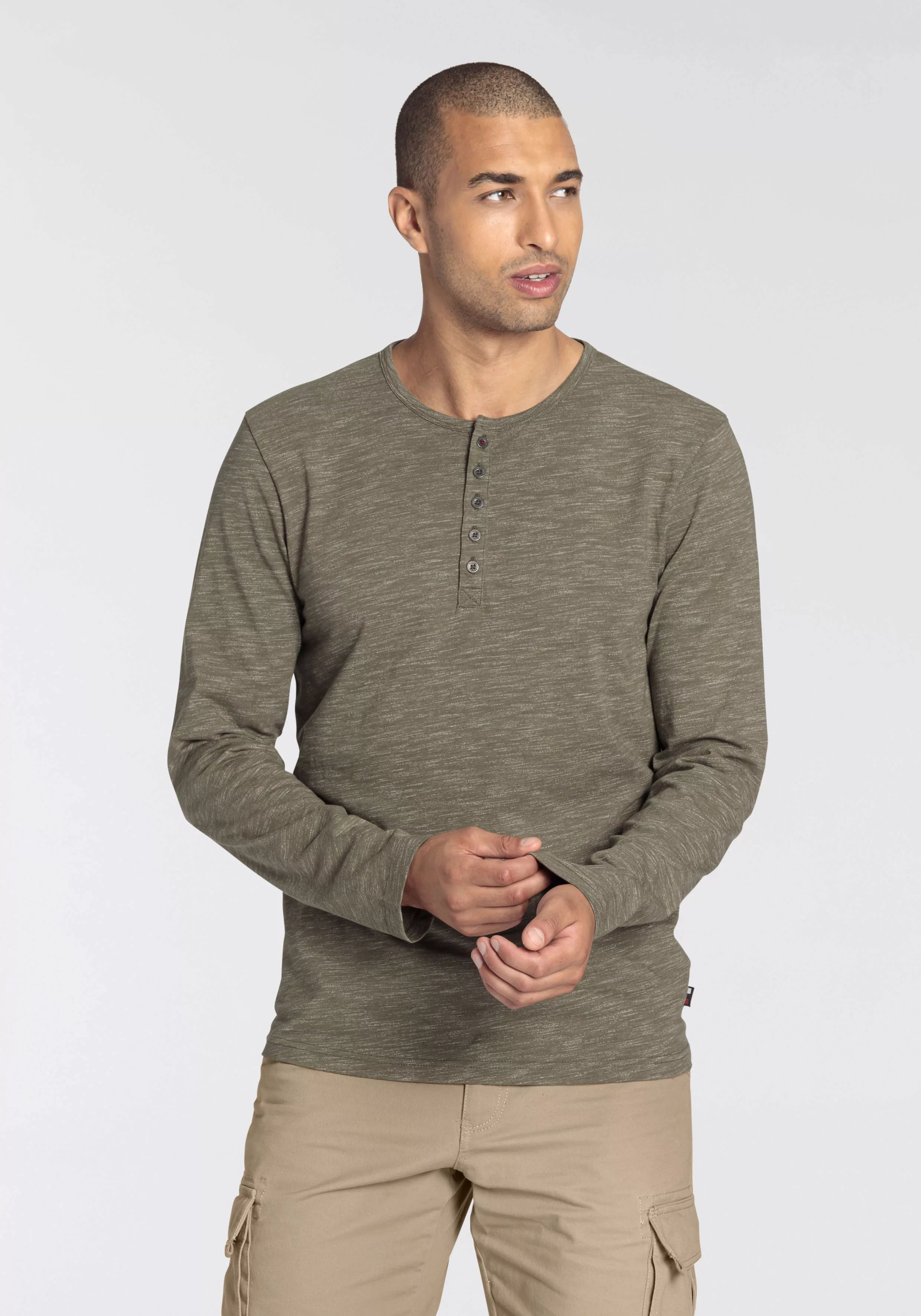 Bruno Banani Langarmshirt schmale Passform, melierte Optik und Druck günstig online kaufen