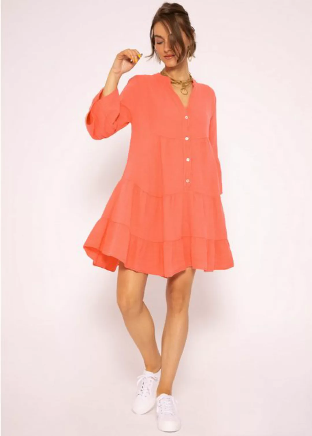 SASSYCLASSY Minikleid Musselin Sommer Kleid 3/4 Ärmel und Volants,100 % Bau günstig online kaufen