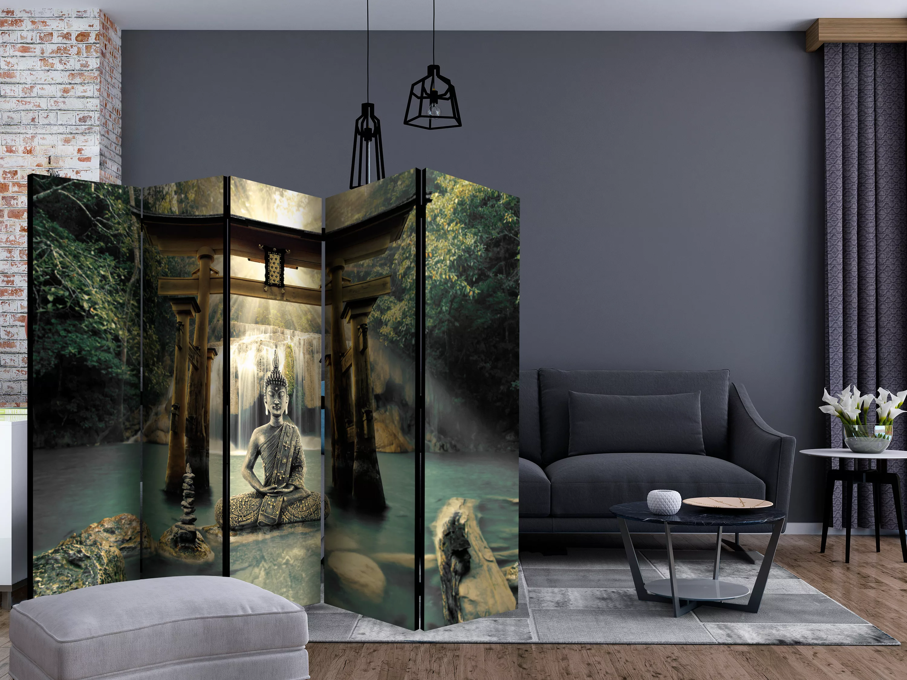 5-teiliges Paravent - Buddha Smile Ii [room Dividers] günstig online kaufen