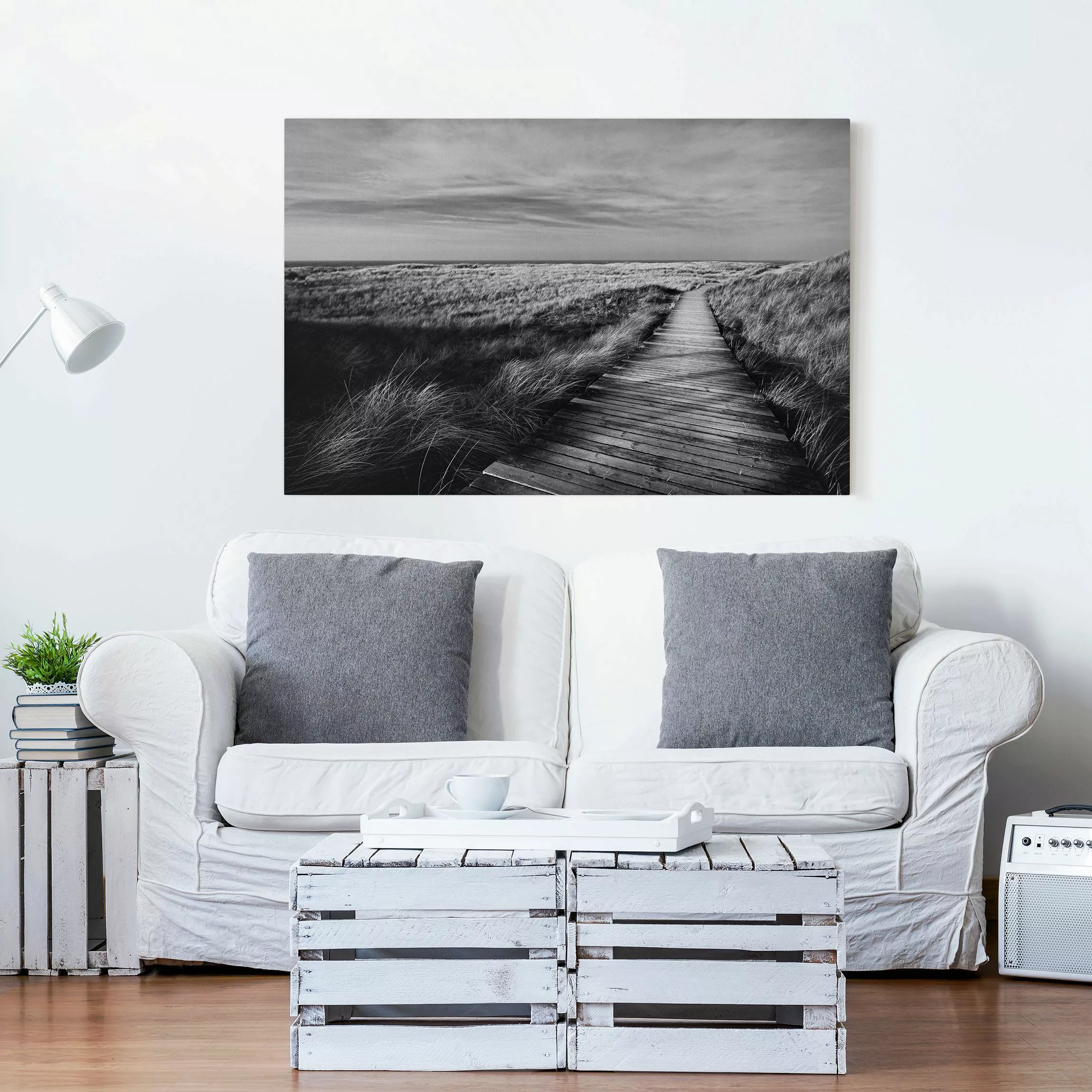 Leinwandbild Schwarz-Weiß - Querformat Dünenweg auf Sylt II günstig online kaufen