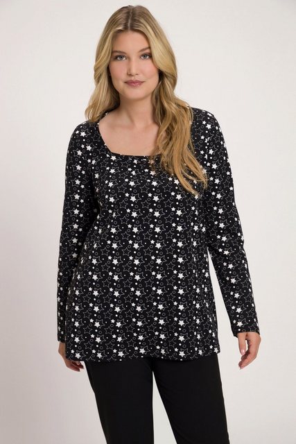 Ulla Popken Rundhalsshirt Shirt Sterne A-Linie Carree-Ausschnitt Langarm günstig online kaufen