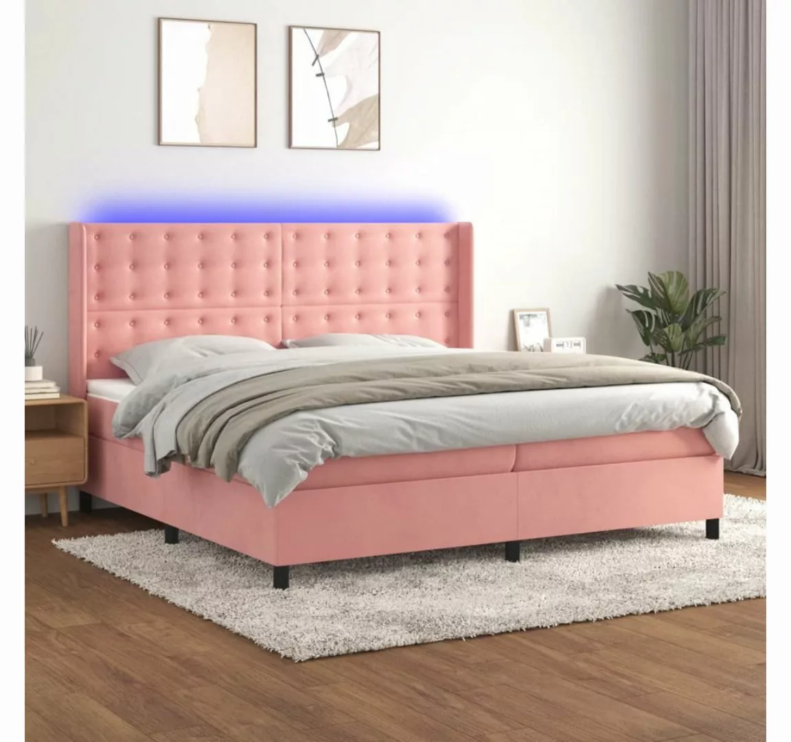 vidaXL Boxspringbett Boxspringbett mit Matratze und LED Samt (200 x 200 cm, günstig online kaufen