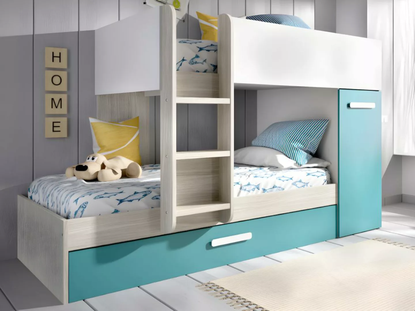 Etagenbett Ausziehbett mit Stauraum + Matratzen - 3x 90 x 190 cm - Weiß, Na günstig online kaufen