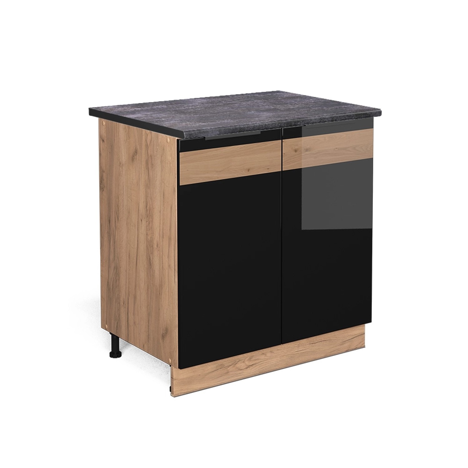 Vicco Spülenunterschrank Fame-Line, Schwarz Eiche hochglanz/Goldkraft günstig online kaufen