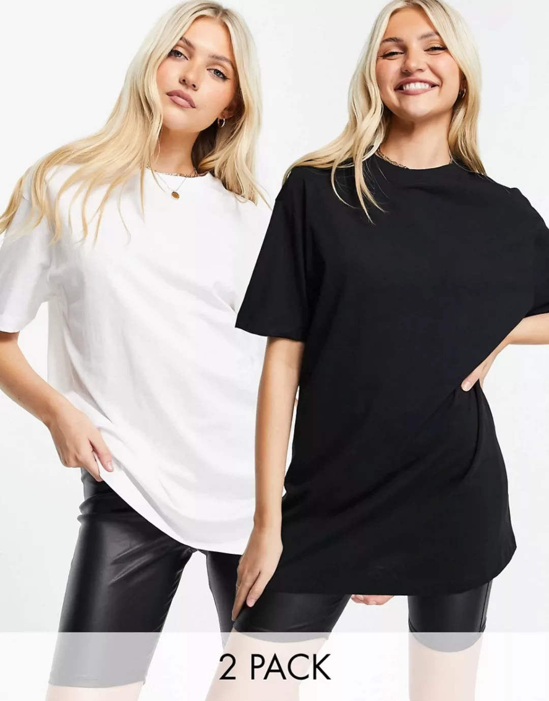 New Look – Boyfriend T-Shirts in Schwarz & Weiß im 2er-Pack günstig online kaufen