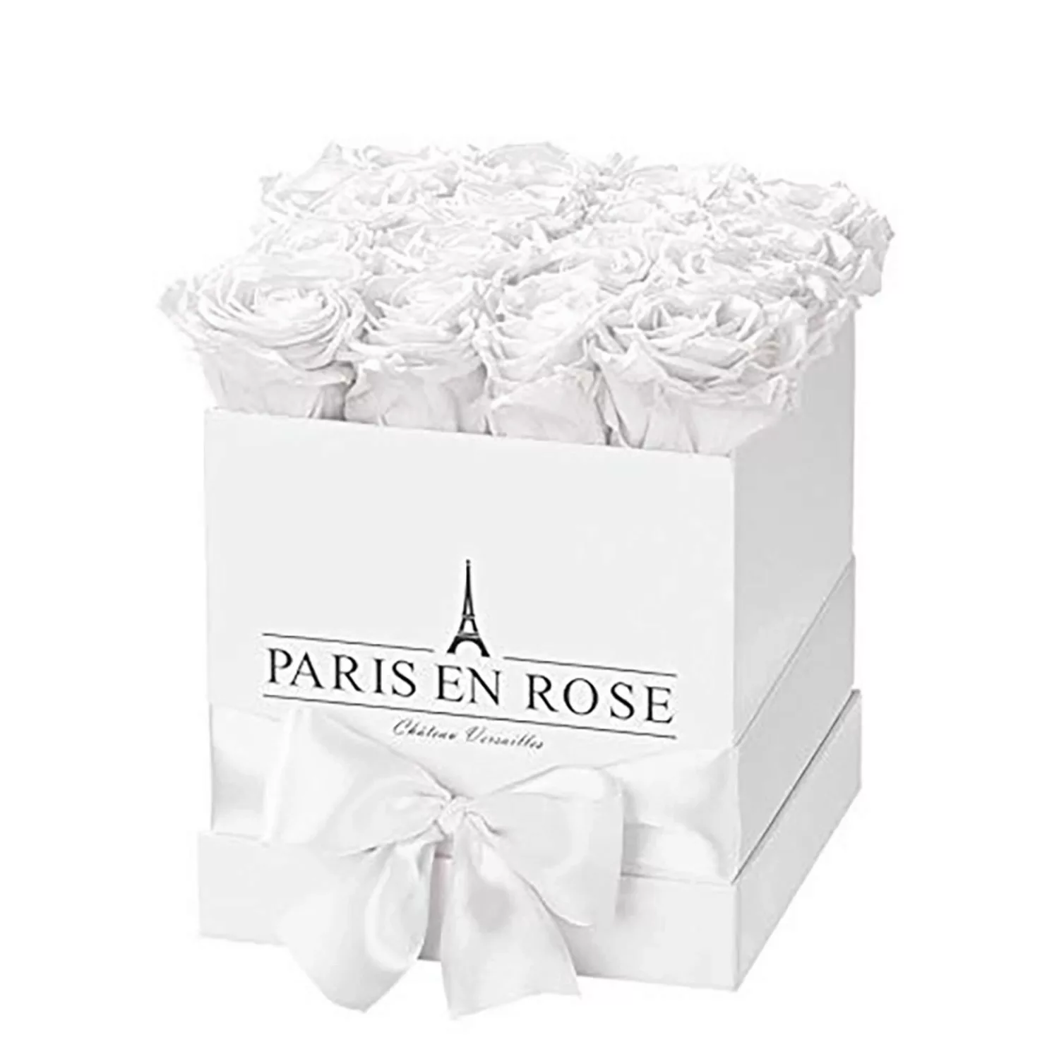 Rosenbox eckig Weiß mit Schleife und 12 Weiße Rosen günstig online kaufen