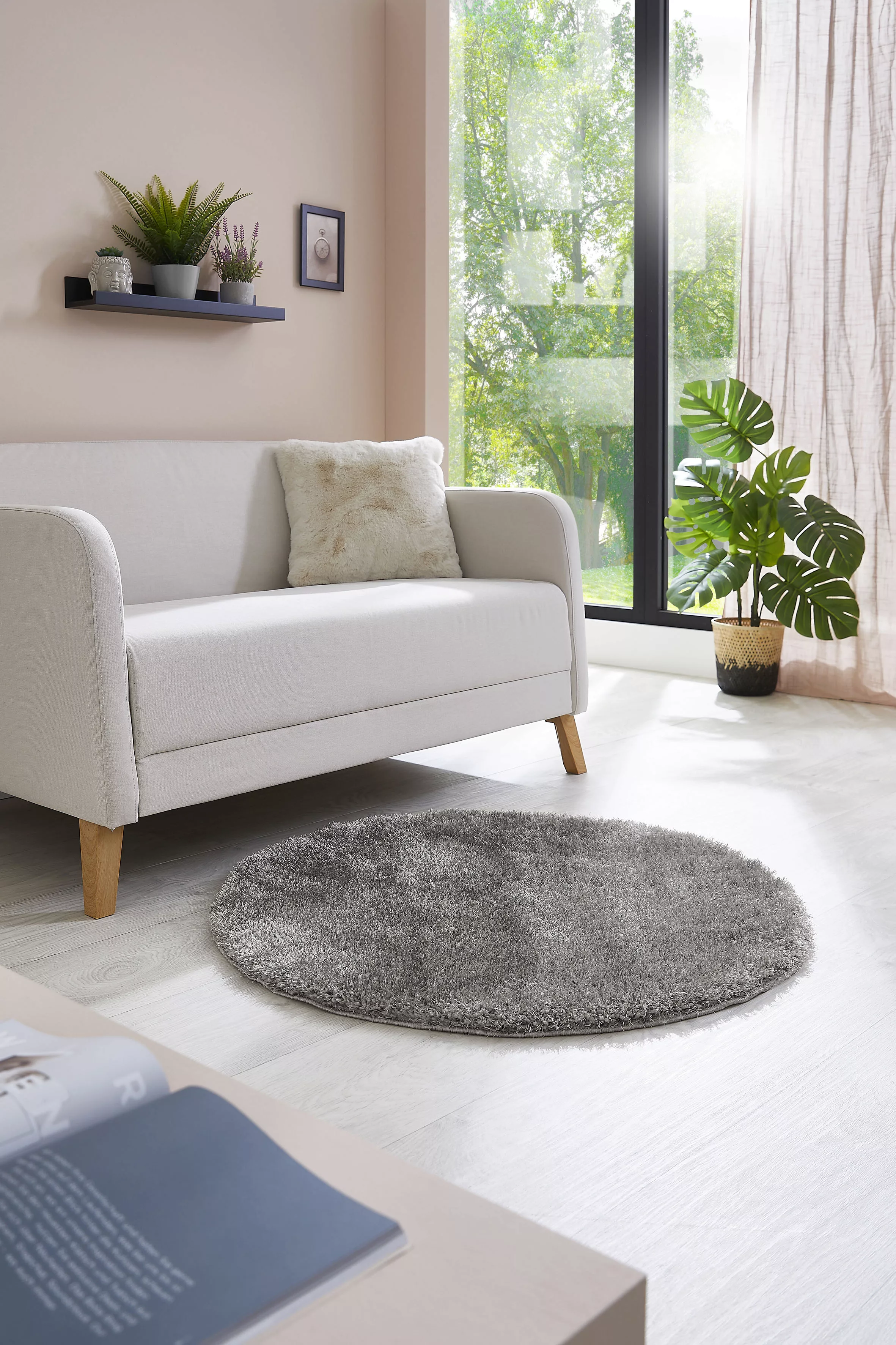 andas Hochflor-Teppich »Lahti«, rund, 45 mm Höhe, Uni Farben, weich & kusch günstig online kaufen