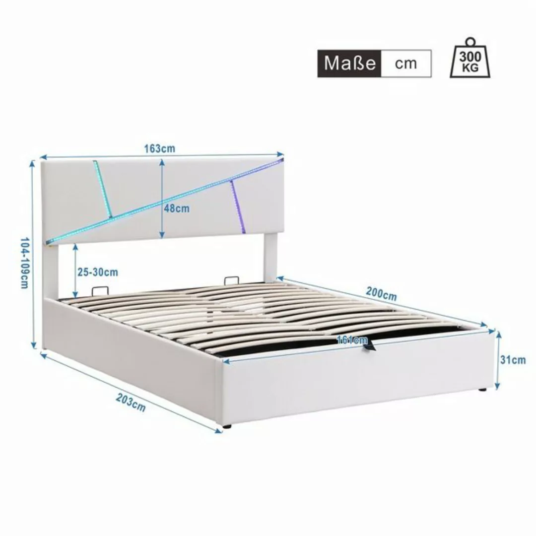 Odikalo Stauraumbett Doppelbett Polsterbett 16-LED Lattenrost Schwarz/Weiss günstig online kaufen