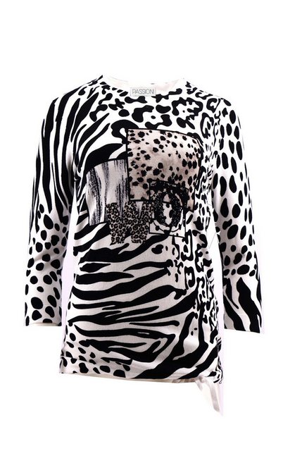 Passioni 3/4 Arm-Pullover Schwarz-Weiß Sommerpullover mit Leopard- und Zebr günstig online kaufen