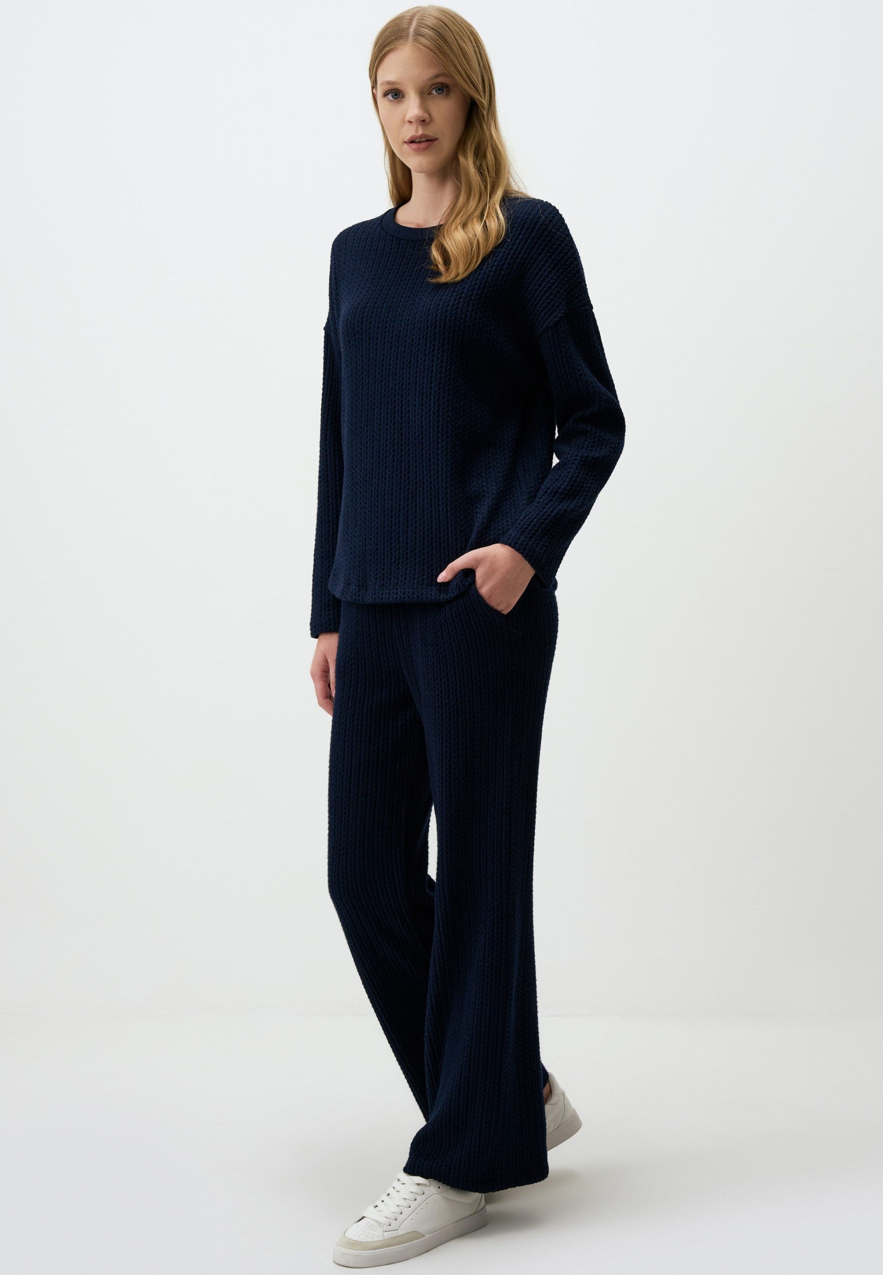 Jimmy Key Strickhose Marineblaue Strickhose Mit günstig online kaufen