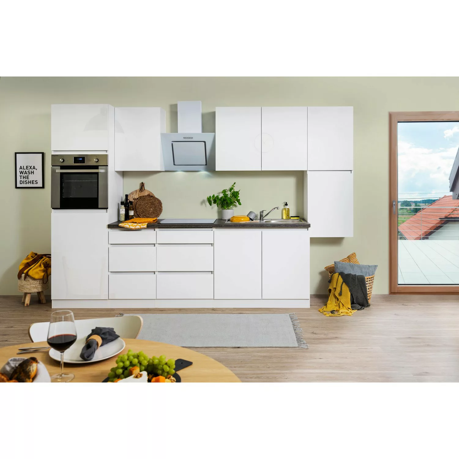 Respekta Küchenzeile GLRP320HWW Grifflos 320 cm Weiß Hochglanz günstig online kaufen