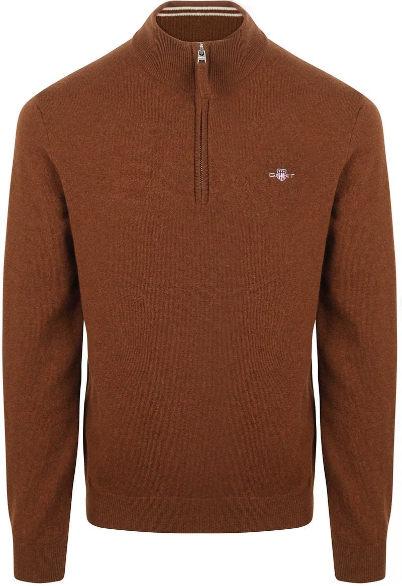 Gant Halfzip-Wollpullover mit Logo Braun - Größe XL günstig online kaufen