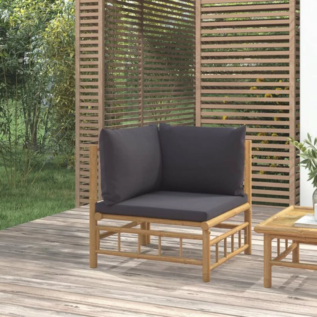 vidaXL Loungesofa Garten-Ecksofa mit Dunkelgrauen Kissen Bambus, 1 Teile günstig online kaufen