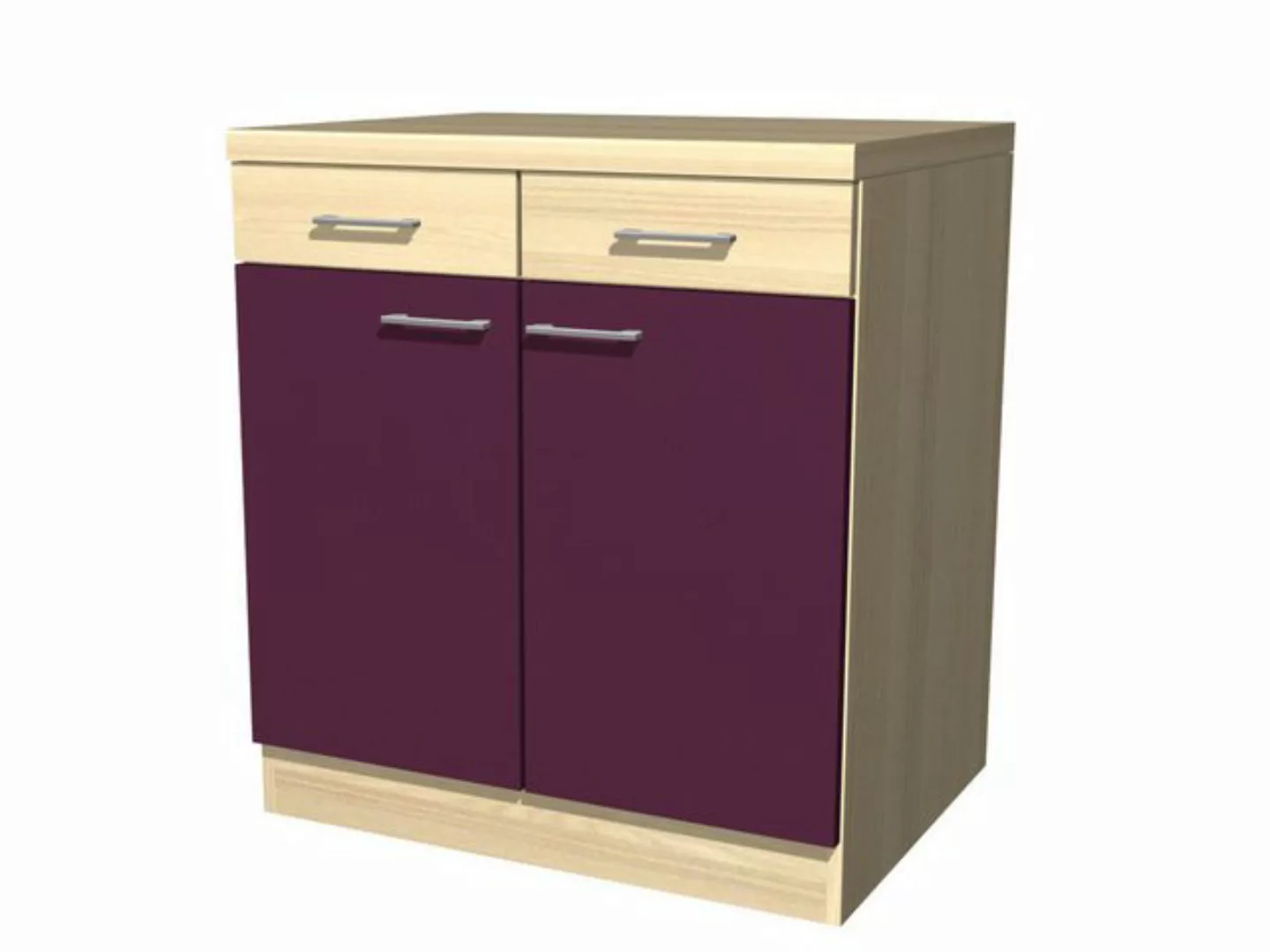 Flex-Well Unterschrank Küchenunterschrank - 80 cm breit - Aubergine Akazie günstig online kaufen