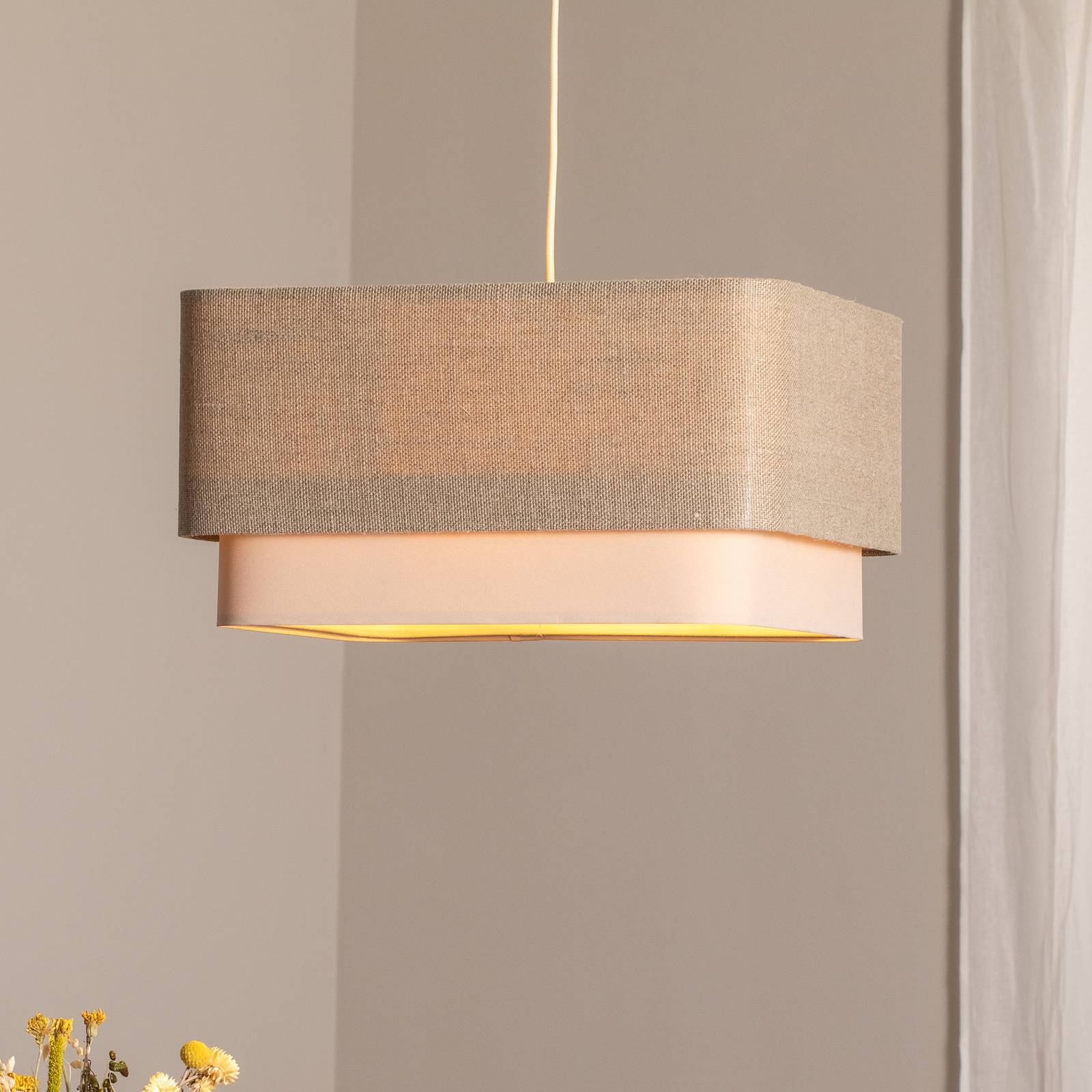 Hängeleuchte Kwadro Duo, creme/beige, 50x50cm, Leinen günstig online kaufen