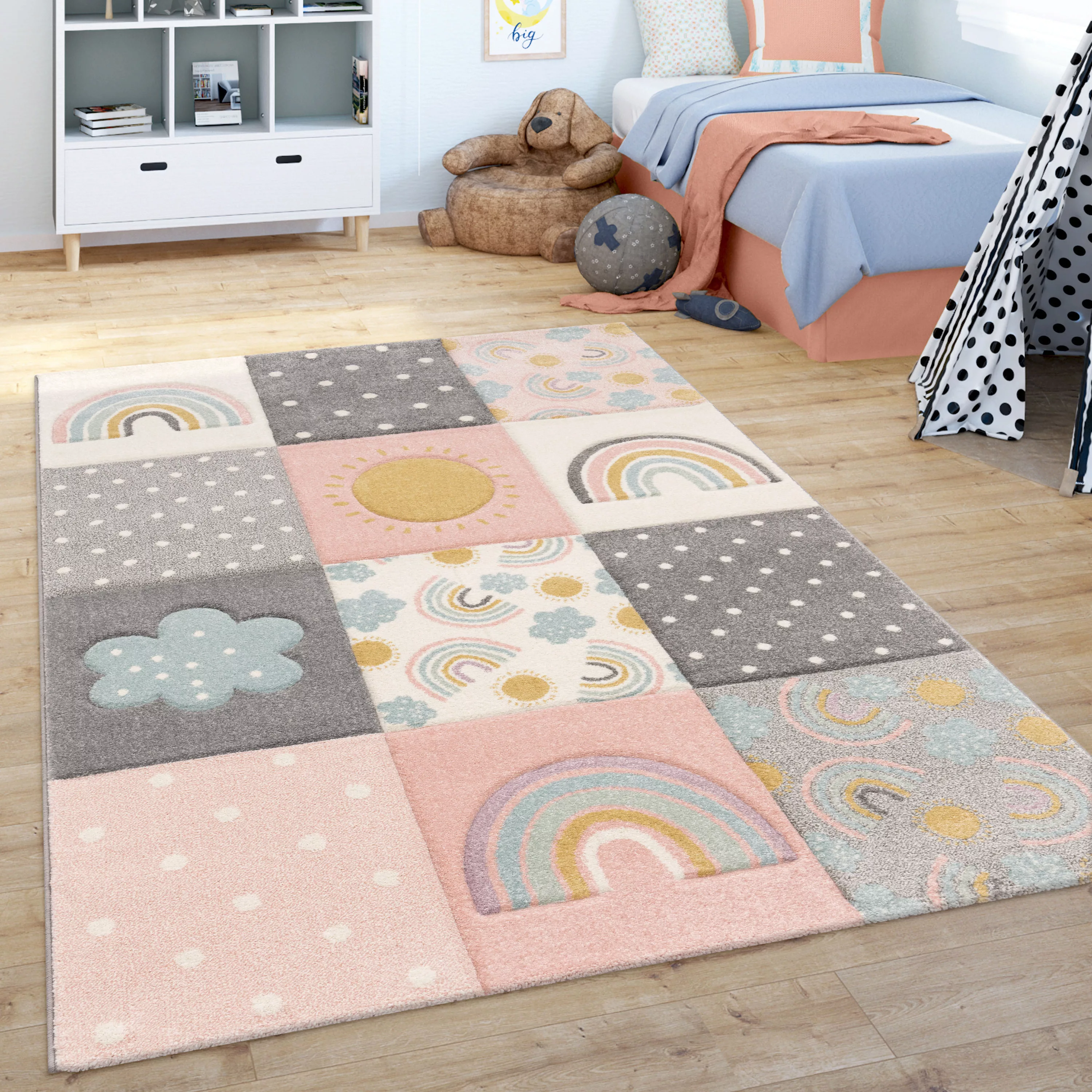 Paco Home Kinderteppich »Cosmo 962«, rechteckig, 3D-Design, Patchwork-Muste günstig online kaufen