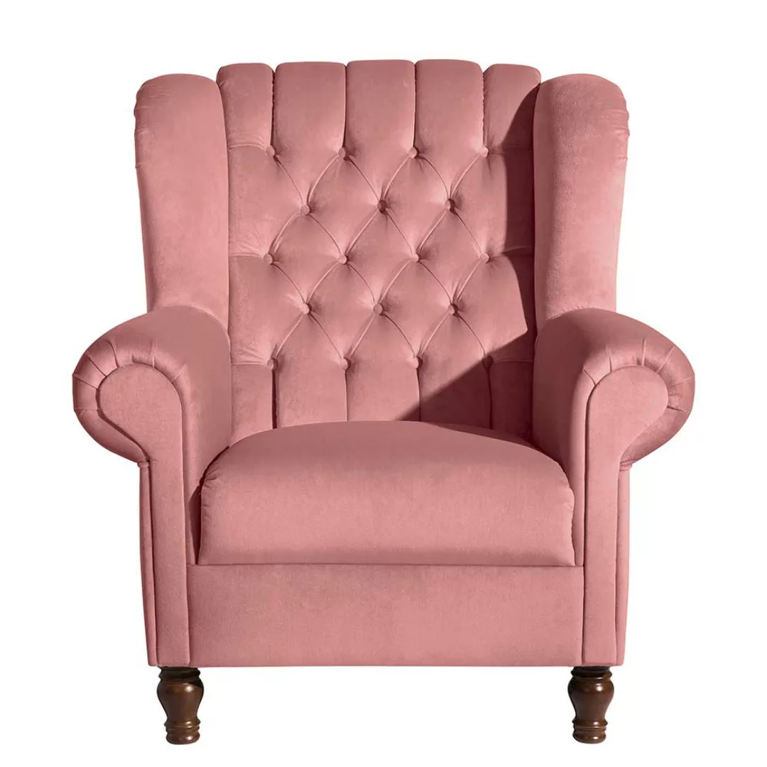 Samt Wohnzimmersessel rosa mit Federkern Polsterung Chesterfield Look günstig online kaufen