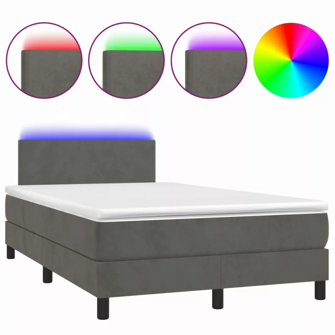 Vidaxl Boxspringbett Mit Matratze & Led Dunkelgrau 120x200 Cm Samt günstig online kaufen