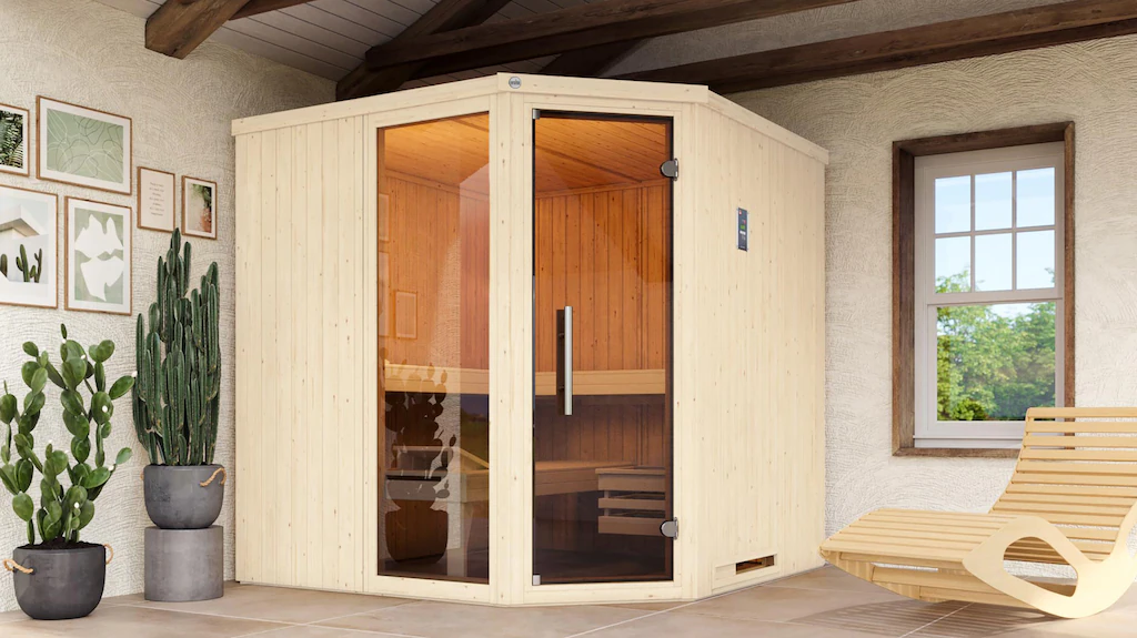 weka Sauna »Element-Ecksauna VARBERG 3«, vorgefertigte Elemente, moderne Ga günstig online kaufen