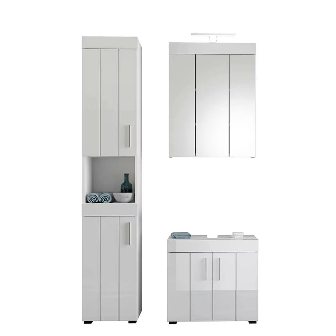 Badezimmerset weiss Hochglanz 190 cm hoch modern (dreiteilig) günstig online kaufen