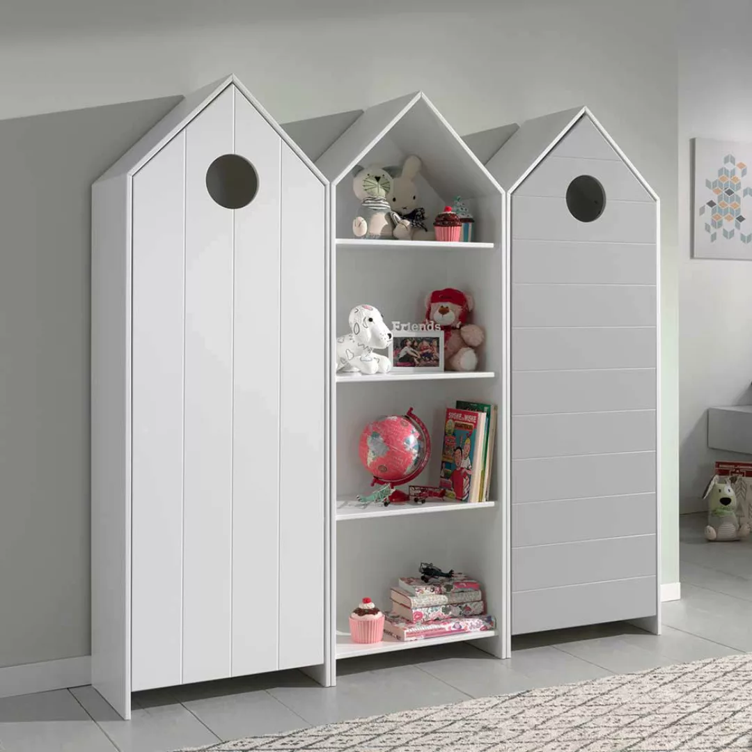 Kinder Kleiderschrank Set in Weiß und Grau Regal (dreiteilig) günstig online kaufen