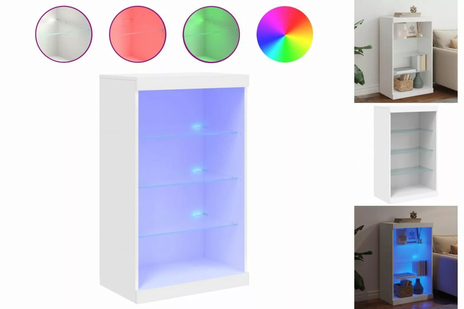 vidaXL Vitrine Sideboard mit LED-Leuchten Weiß 60,5x37x100 cm Glas Vitrine günstig online kaufen