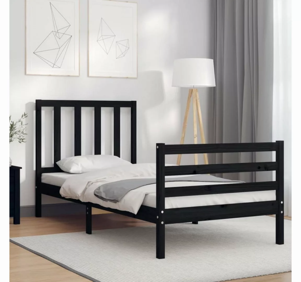 vidaXL Bett Massivholzbett mit Kopfteil Schwarz 90x200 cm günstig online kaufen