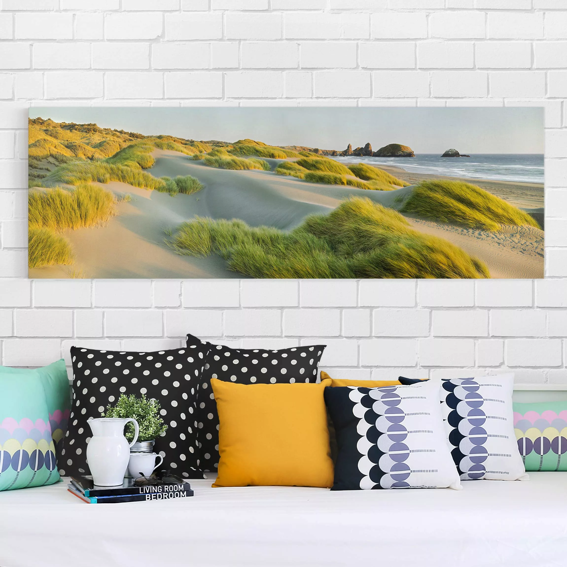 Leinwandbild - Panorama Dünen und Gräser am Meer günstig online kaufen