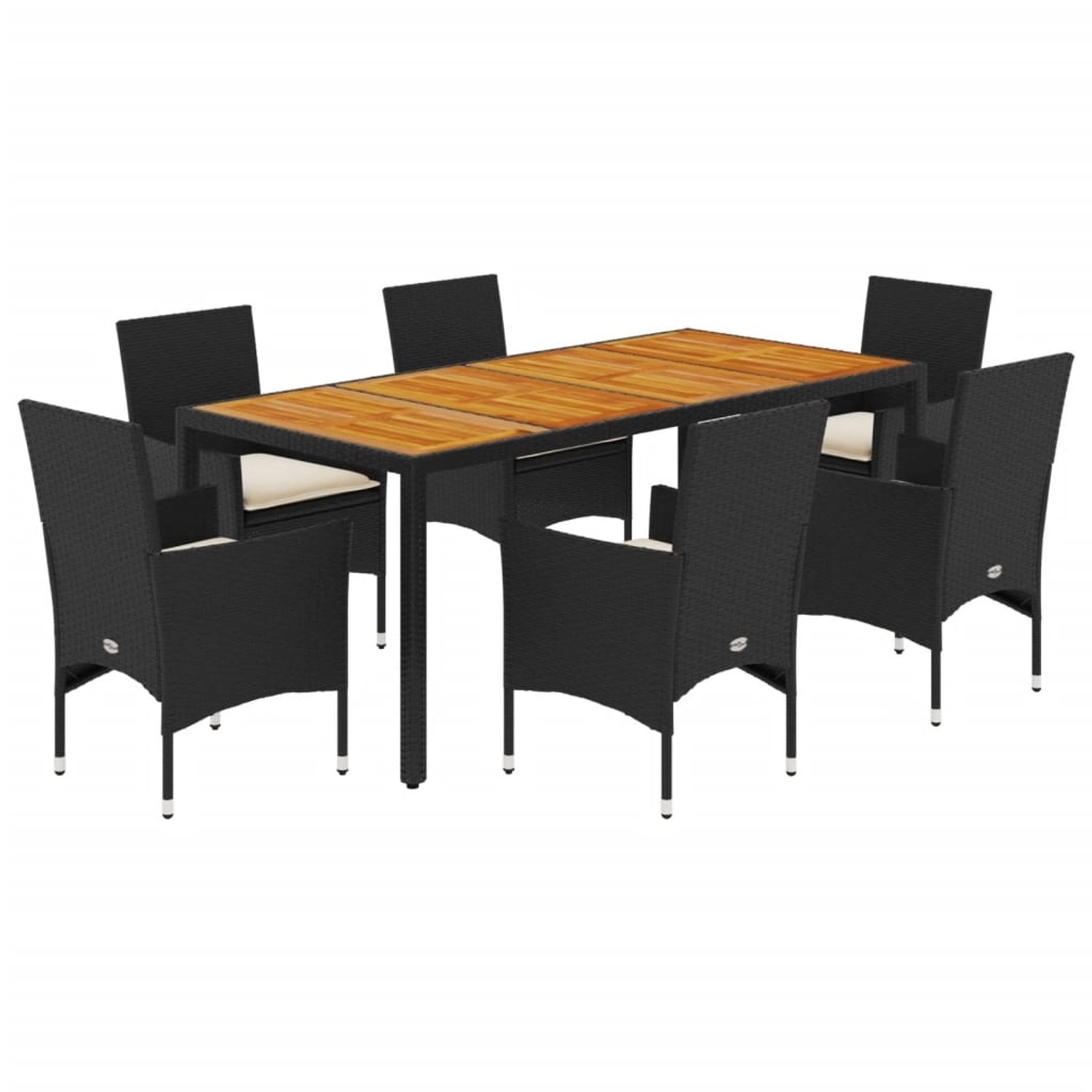 vidaXL 7-Tlg Garten-Essgruppe mit Kissen Schwarz Poly Rattan Akazie 3278667 günstig online kaufen