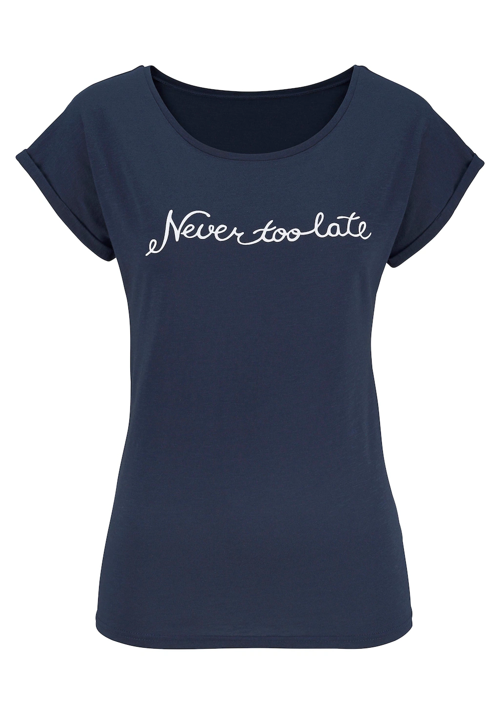 Beachtime T-Shirt mit modischem Sprüche Frontdruck "Never too late günstig online kaufen