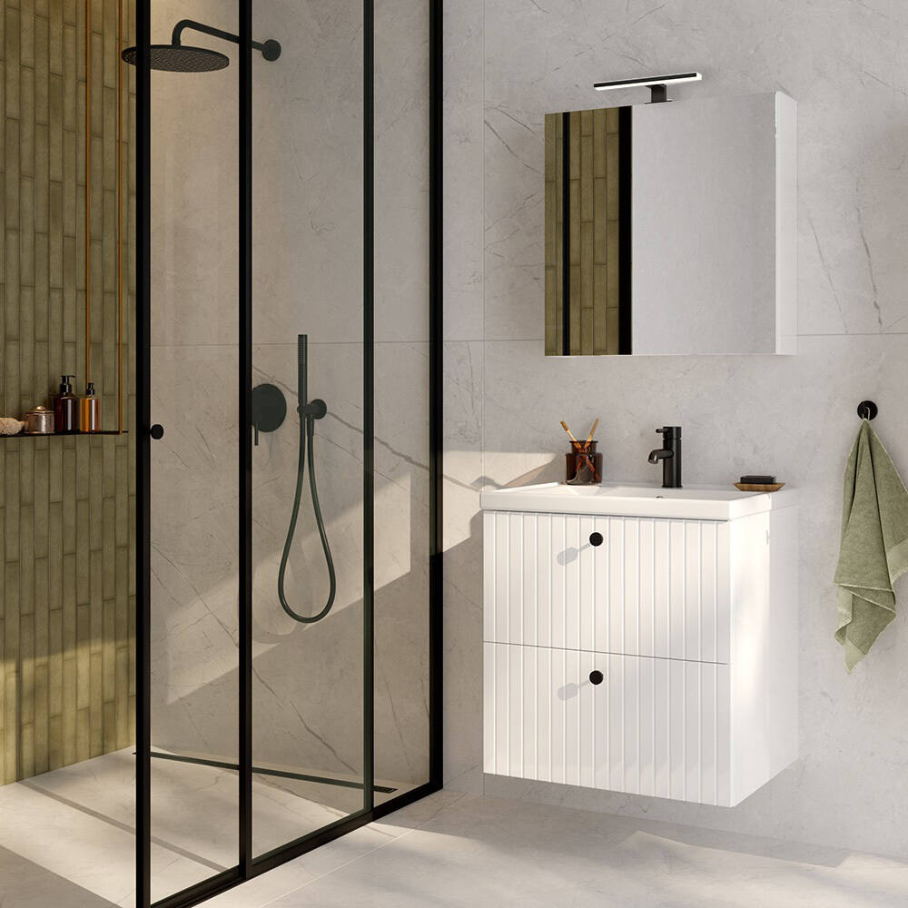 Waschplatz Set 2-teilig, 60 cm Waschtisch und Spiegelschrank, weiß Hochglan günstig online kaufen