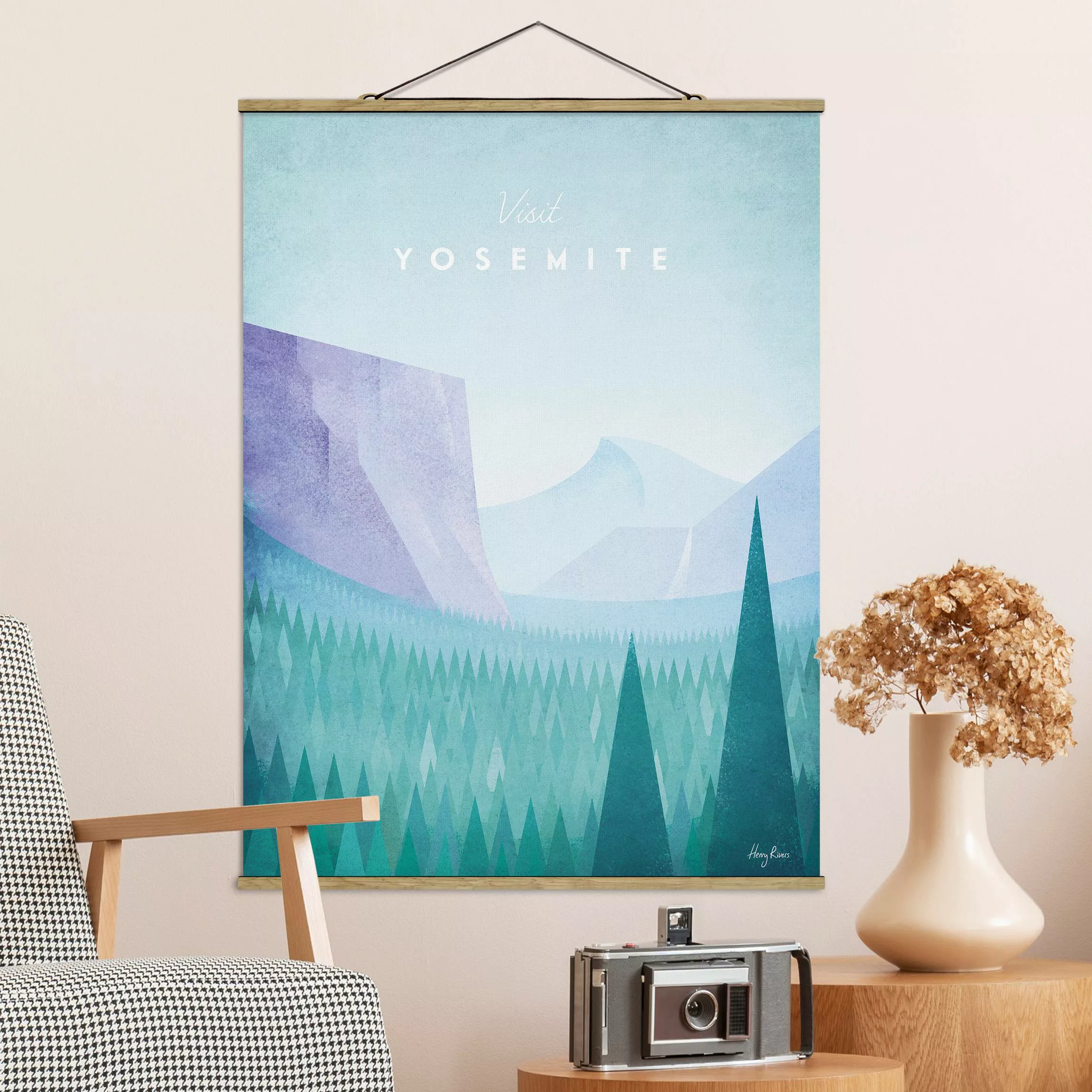 Stoffbild mit Posterleisten - Hochformat Reiseposter - Yosemite Park günstig online kaufen