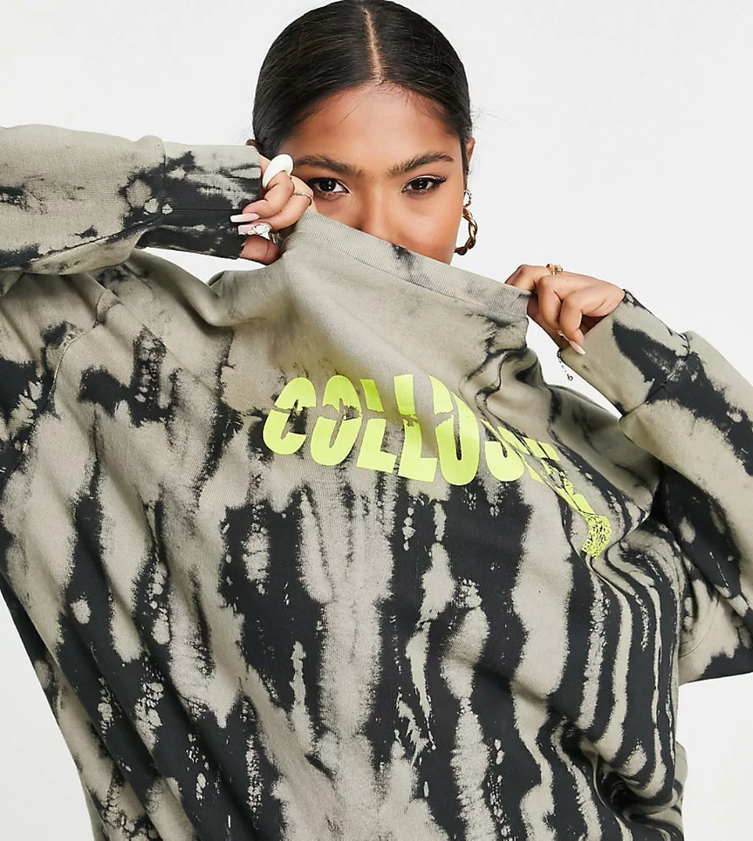 COLLUSION Plus – Mehrfarbiges Sweatshirt in gebleichter Waschung mit Grafik günstig online kaufen