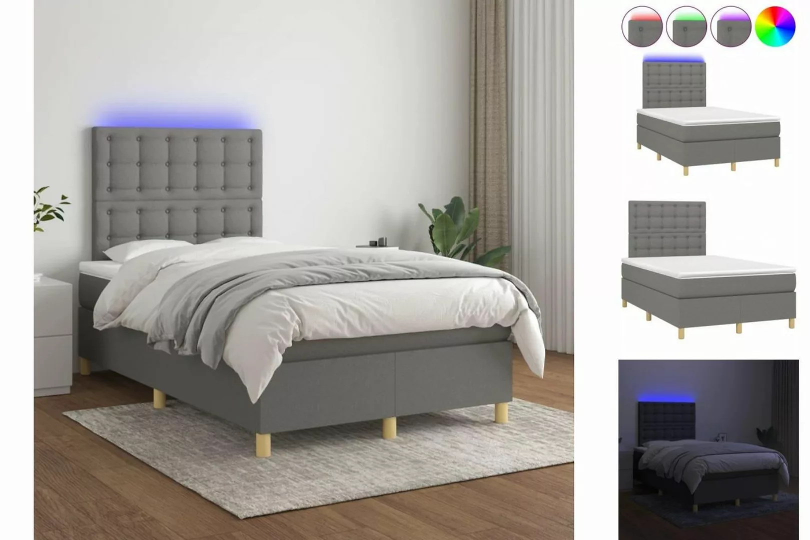 vidaXL Bettgestell Boxspringbett mit Matratze LED Dunkelgrau 120x200 cm Sto günstig online kaufen